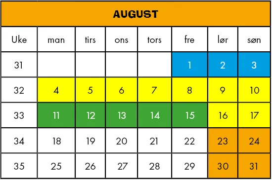 Bilde av kalender august